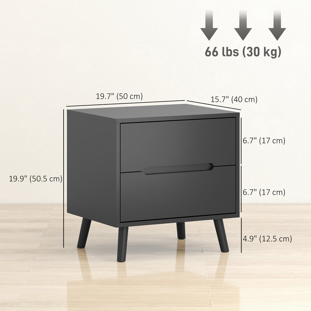 2-Drawer Nightstands with Solid Wood Legs, Set of 2 – 20"W x 20"H