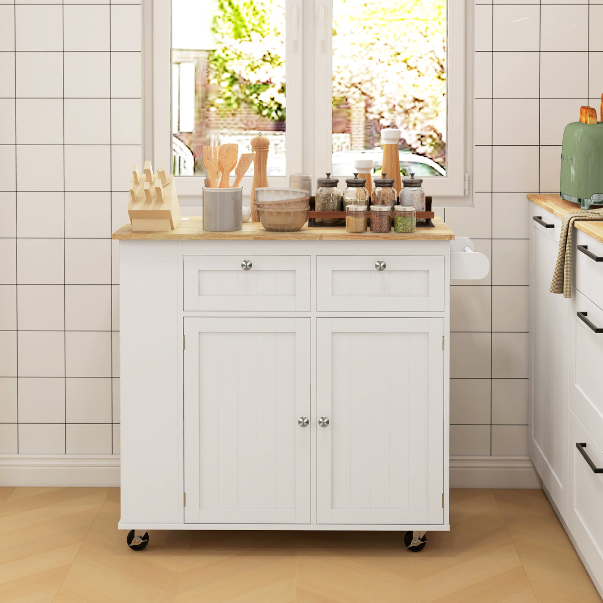 Kitchen Island with Power Outlet and Drop Leaf – 40"W x 33"H