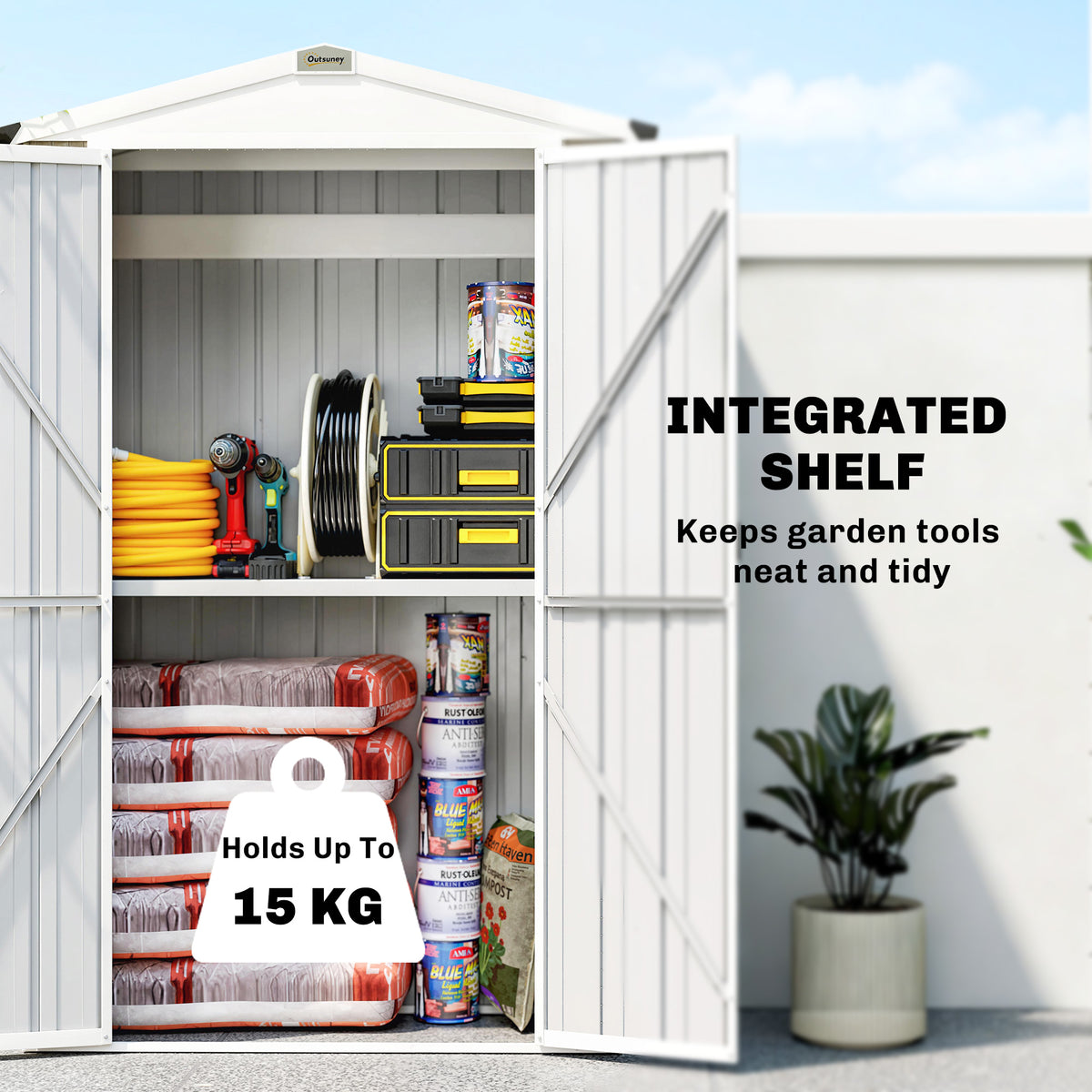 Outdoor Storage Shed Apex Roof Metal Garden Shed with Shelf for Backyard