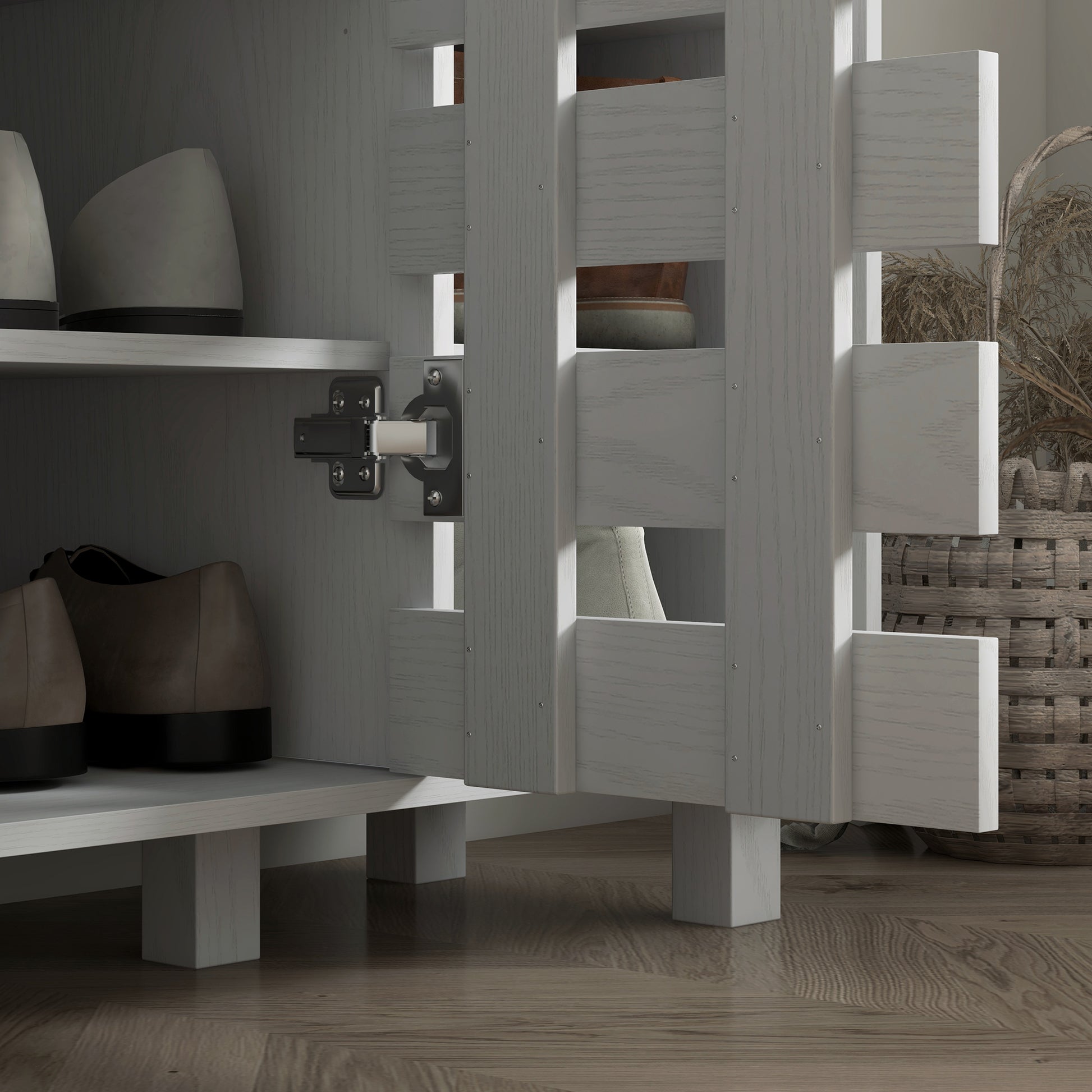 HOMCOM White 5-Tier Shoe Cabinet Organizer: Double Door & Open Shelves