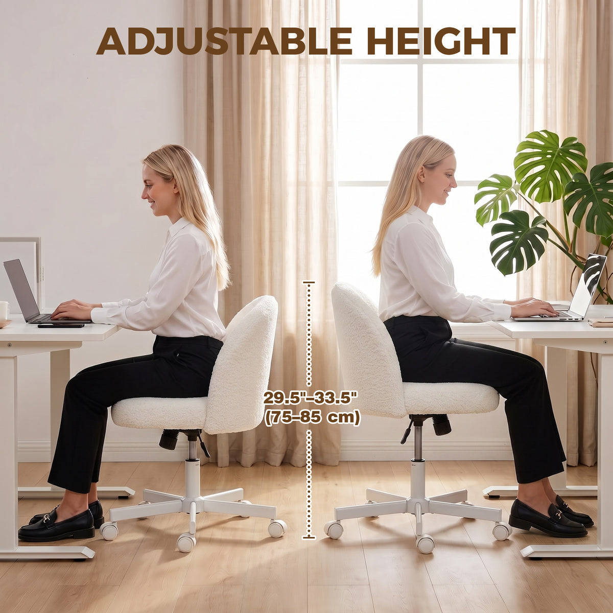 Office Chair, Swivel Tilt Desk Chair, Vanity Chair with Adjustable Height, Cream White
