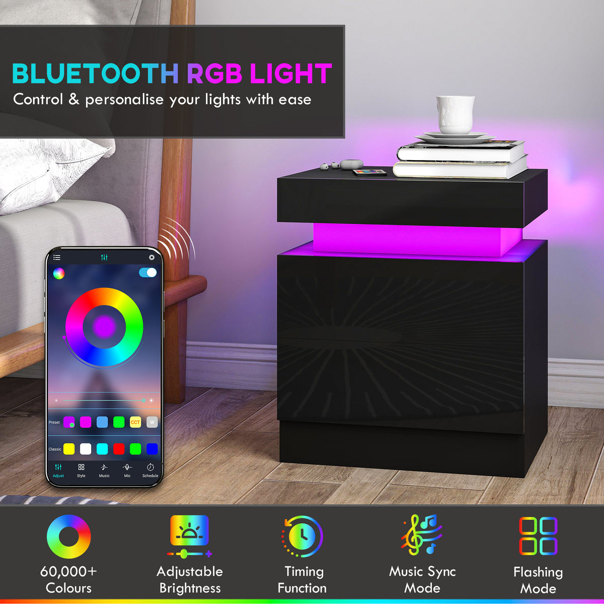 LED Nightstands with 2 Drawers, Set of 2 – 18"W x 21"H