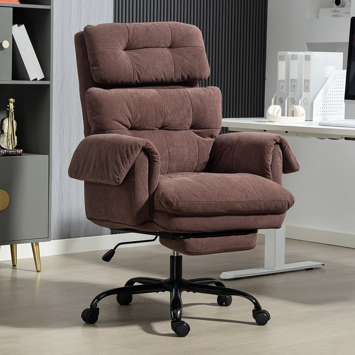 Reclining Executive Computer Desk Chair with Footrest, Coffee