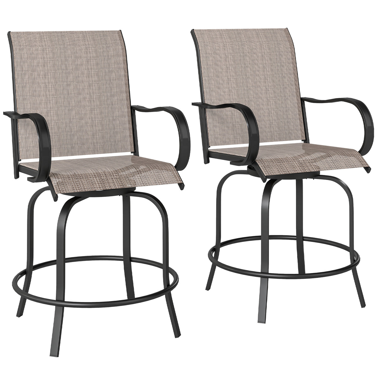 Outdoor Bar Stools Set of 2, 360° Swivel Bar Height Chairs, 26.8" x 29.5" x 48.4", Tan – Tan