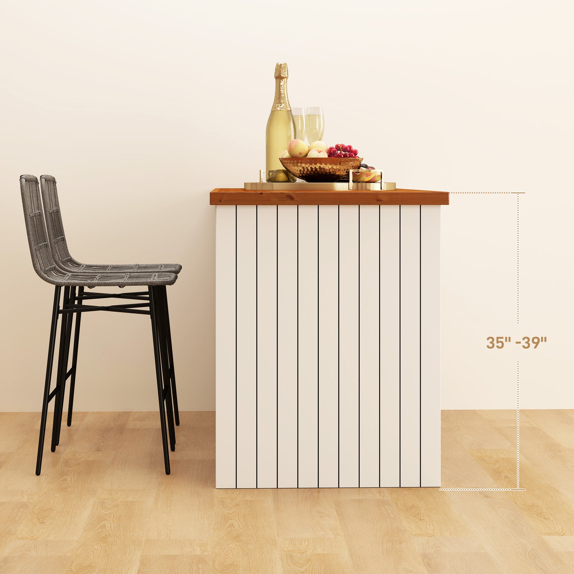 HOMCOM Modern Grey Rattan 26-inch Counter Height Bar Stools Set of 2