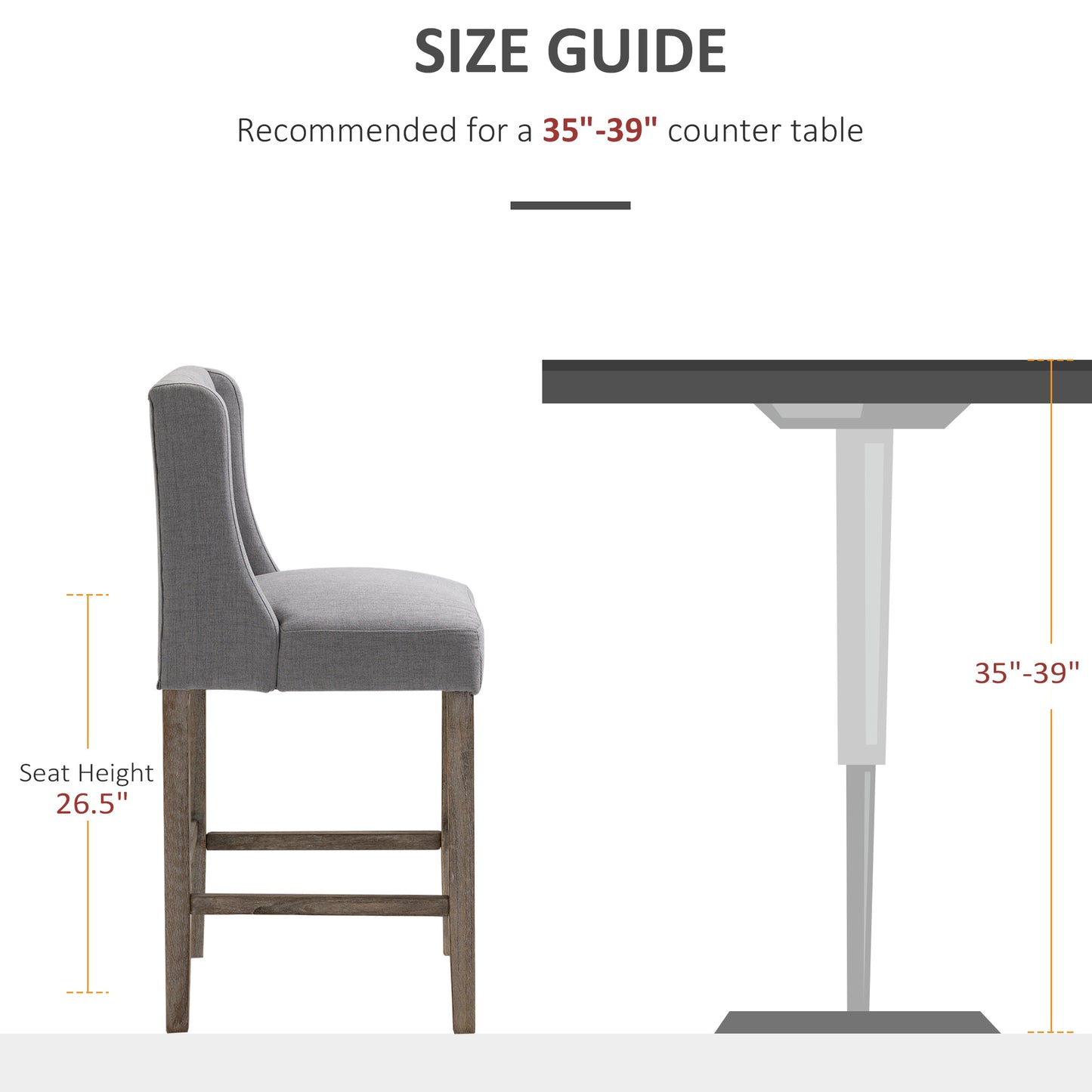 HOMCOM Modern Tufted Counter Stools Set of 2, Grey Upholstered