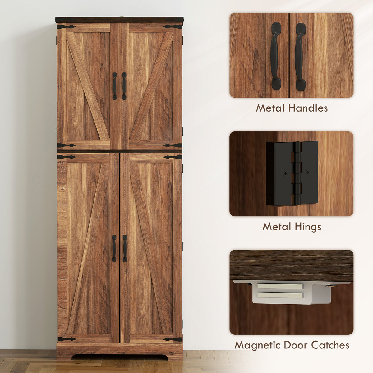 Tall Kitchen Pantry Cabinet with Spice Racks and Adjustable Shelves – 24"W x 64"H