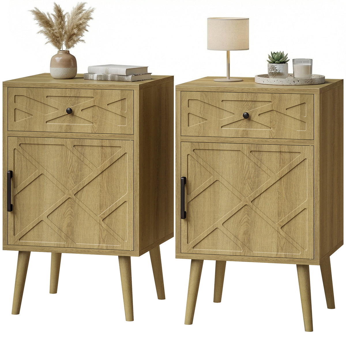 Nightstands with Drawer and Cabinet, Set of 2 – 16"W x 26"H