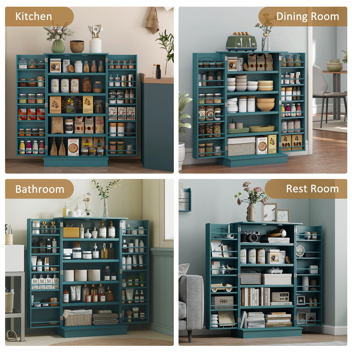 2-Door Kitchen Pantry Cabinet with 5-tier Shelving – 24"W x 41"H