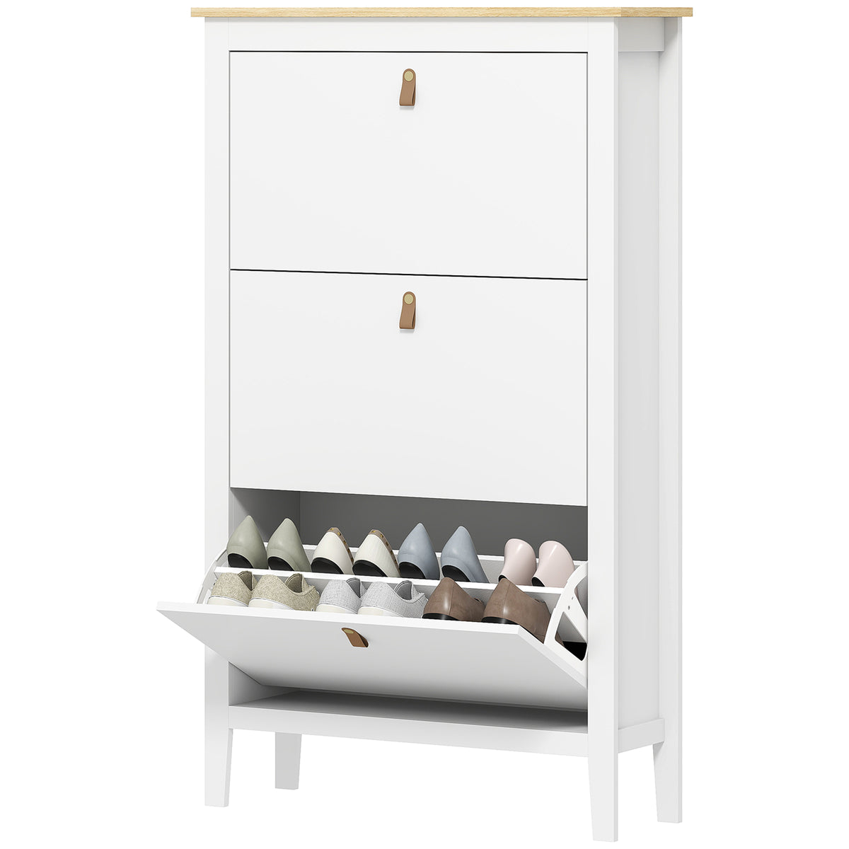 Narrow Shoe Cabinet with 3 Flip Drawers – 31"W x 52"H