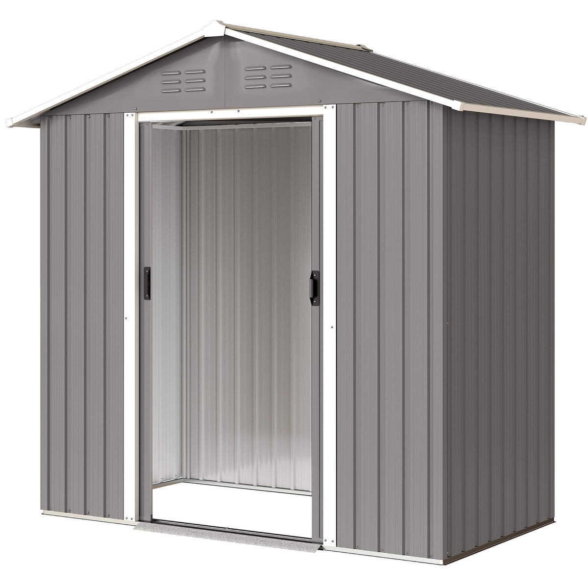 6.5x3.5ft Metal Garden Storage Shed for Outdoor Tool Storage with Double Sliding Doors and Vents – Light Grey