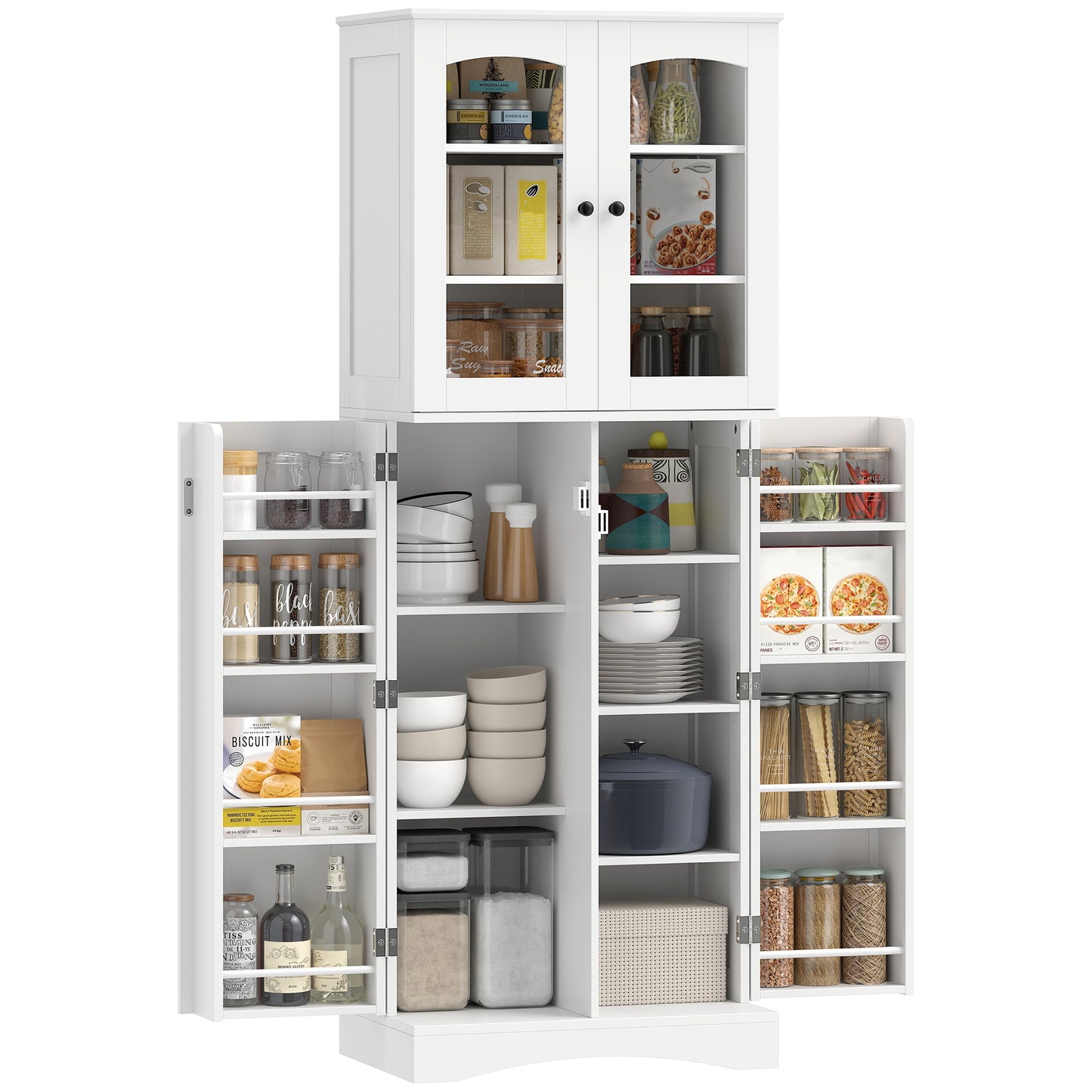 HOMCOM Kitchen Pantry Cabinet Soft‑Close Acrylic Doors, White, 64" Tall