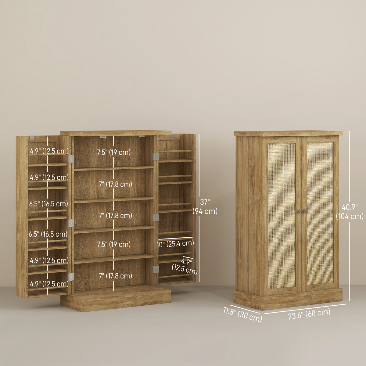 Rattan Kitchen Storage Cabinet – 24"W x 41"H
