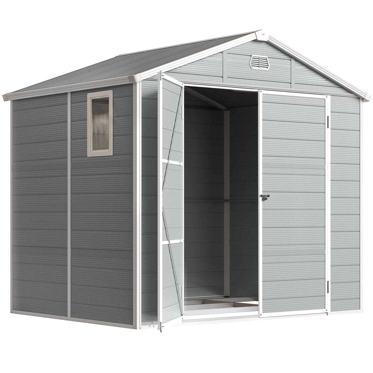 8' x 6' Garden Storage Shed, Outdoor Tool & Equipment Storage House with Wide Door, Foundation Kit, Vents, Window – Light Grey