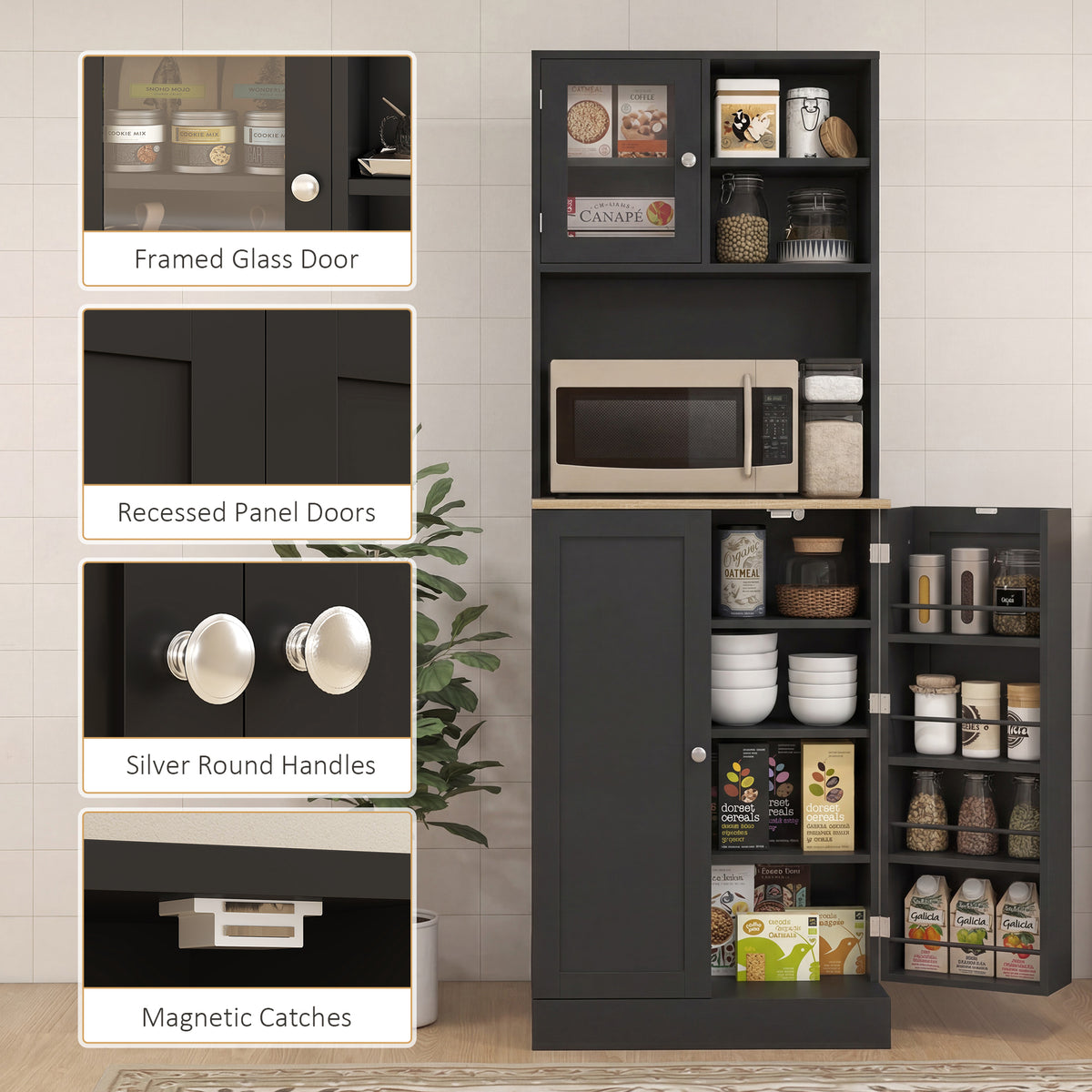 Tall Kitchen Pantry Cabinet with Adjustable Shelves – 24"W x 67"H