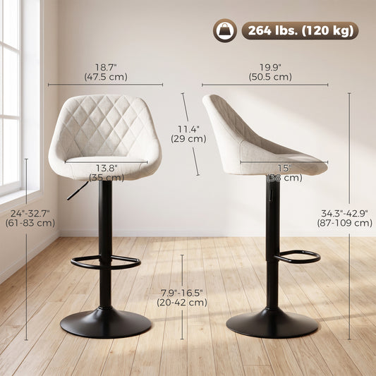 Linen-Look Swivel Counter Stools with Back, Set of 3, Cream White
