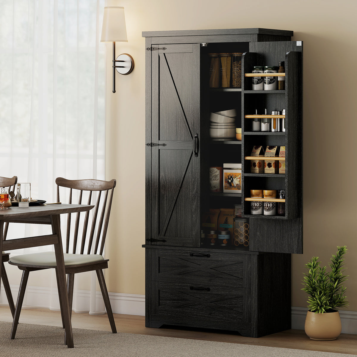 Freestanding Kitchen Pantry Cabinet with Drawers – 29"W x 64"H