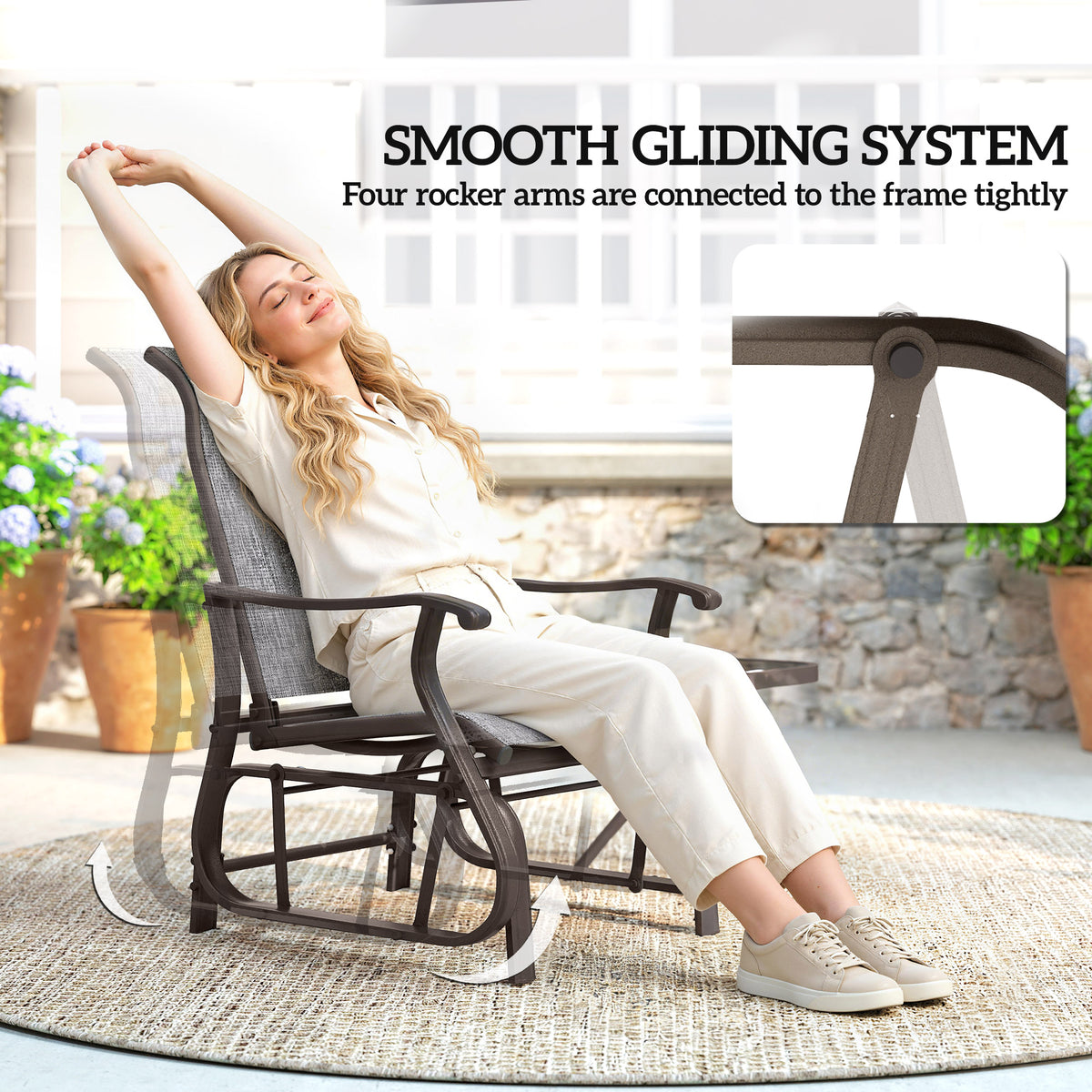 3PCs Gliding Rocking Chair & Bistro Tea Table Set