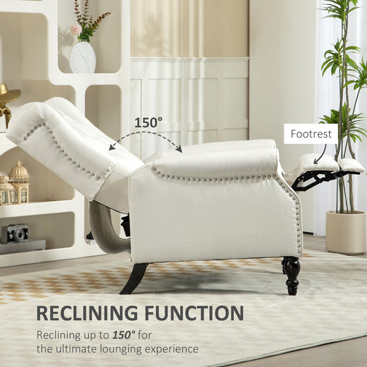 HOMCOM Cream White Wingback Recliner Chair with Button Tufted Footrest