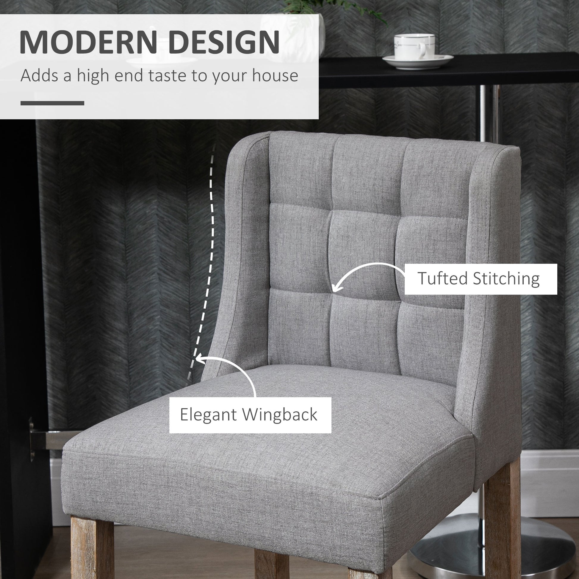 HOMCOM Modern Tufted Counter Stools Set of 2, Grey Upholstered