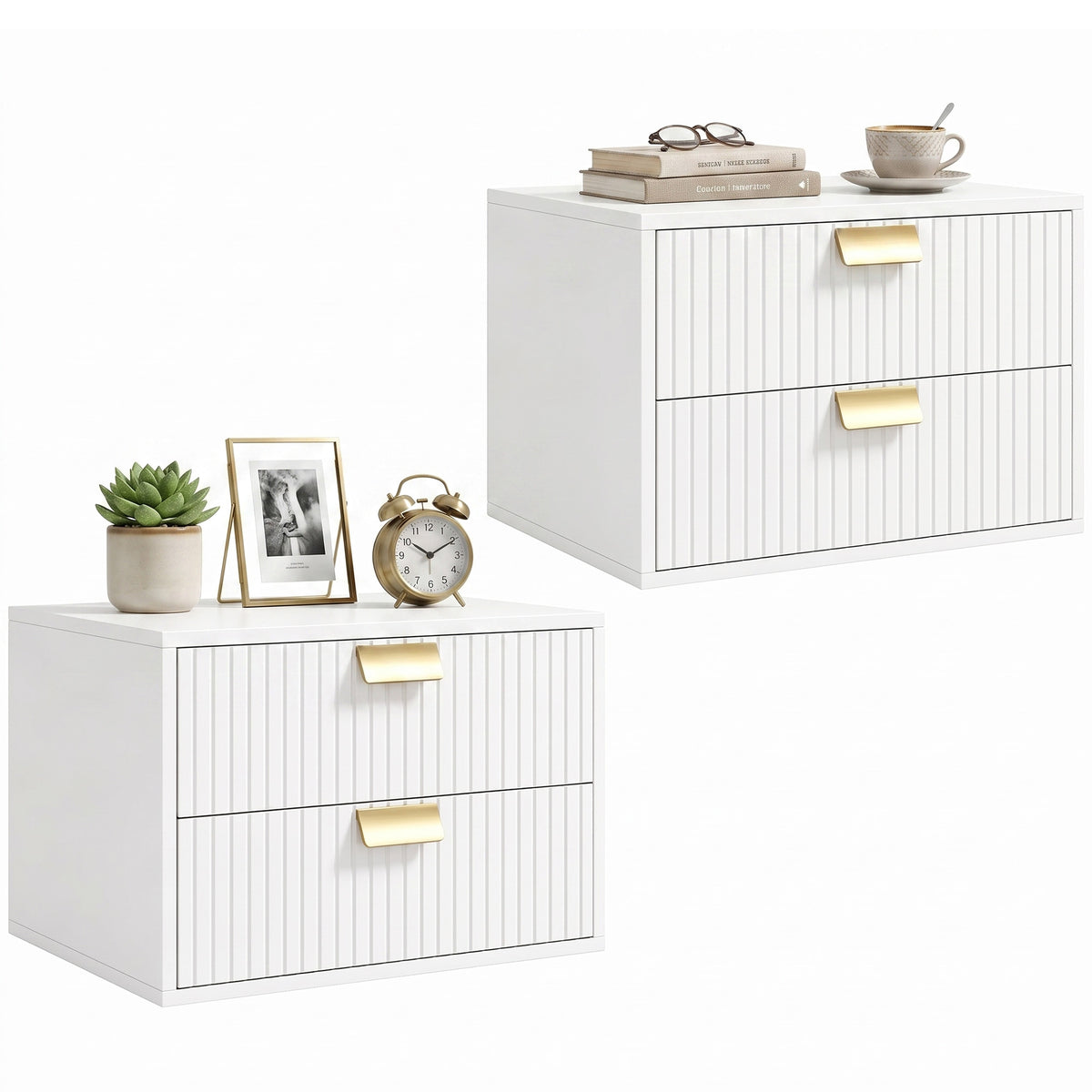Floating Nightstands with 2 Wave Drawers, Set of 2 – 16"W x 11"H