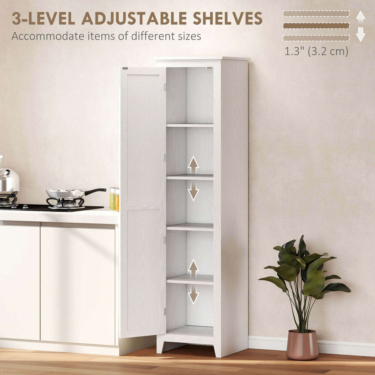 HOMCOM 67" Farmhouse Pantry Cabinet with Barn Door – White, 5‑Shelf Storage