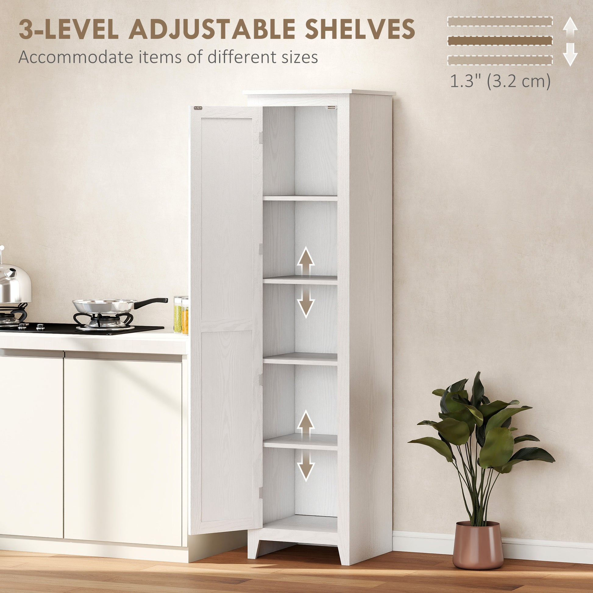 HOMCOM 67" Farmhouse Pantry Cabinet with Barn Door – White, 5‑Shelf Storage