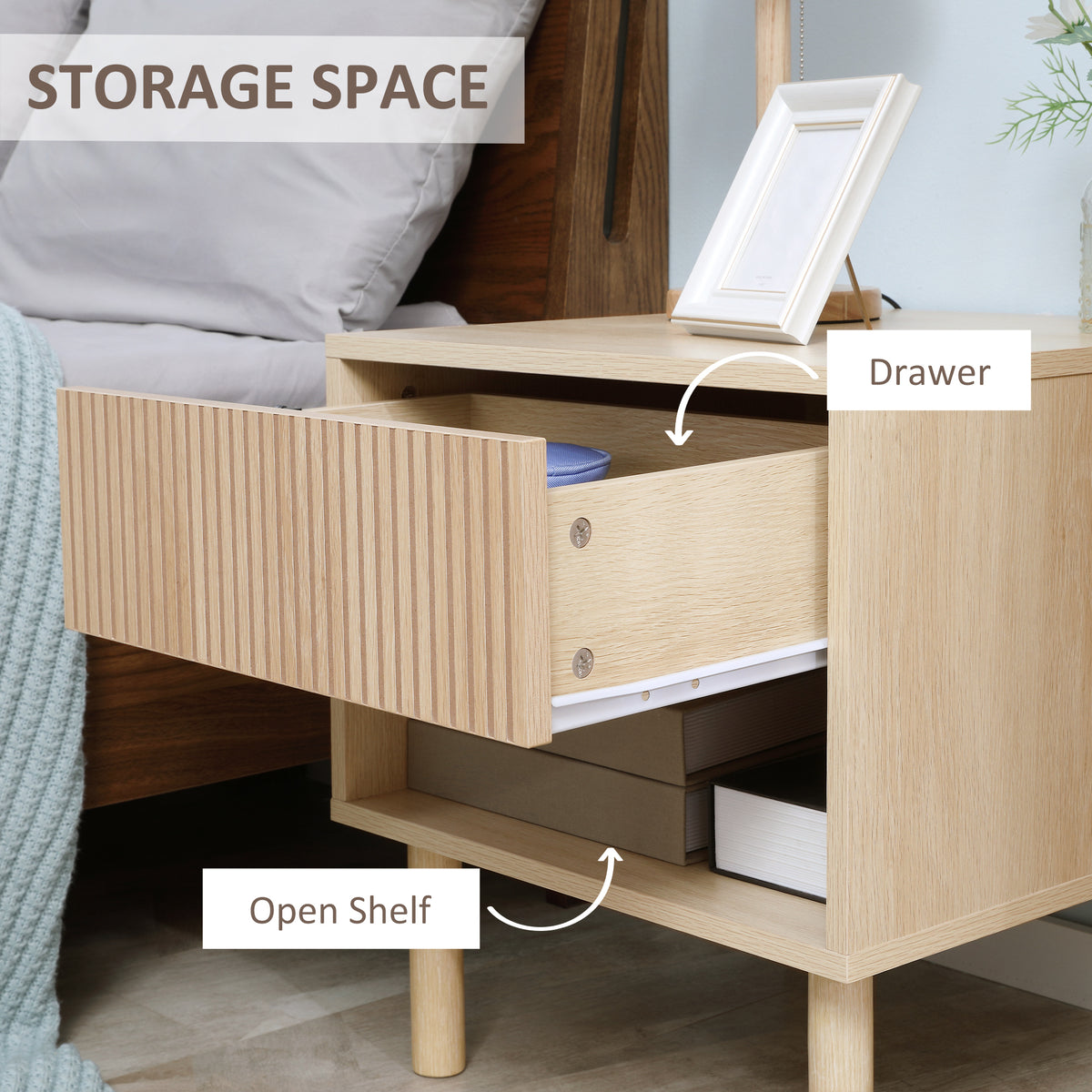 Bedside Table with Drawer and Open Shelf – 19"W x 20"H