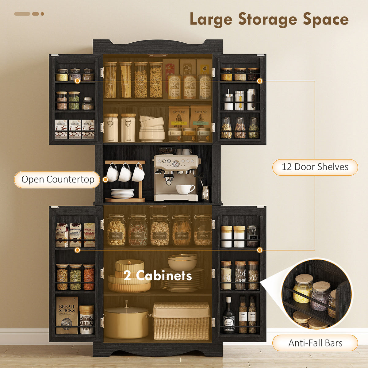 Kitchen Pantry Cabinet with 12 Door Shelves – 30"W x 73"H