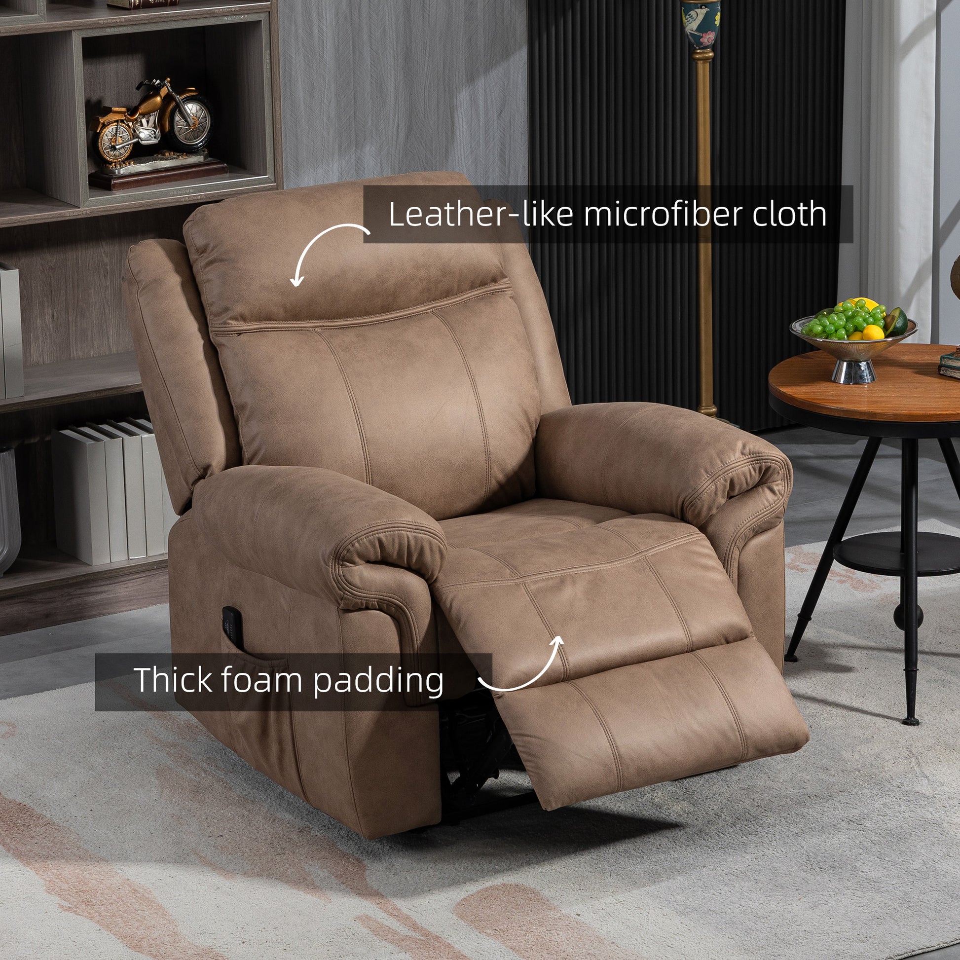 HOMCOM Manual Recliner Chair with Vibration Massage, Side Pockets, Microfiber, Brown