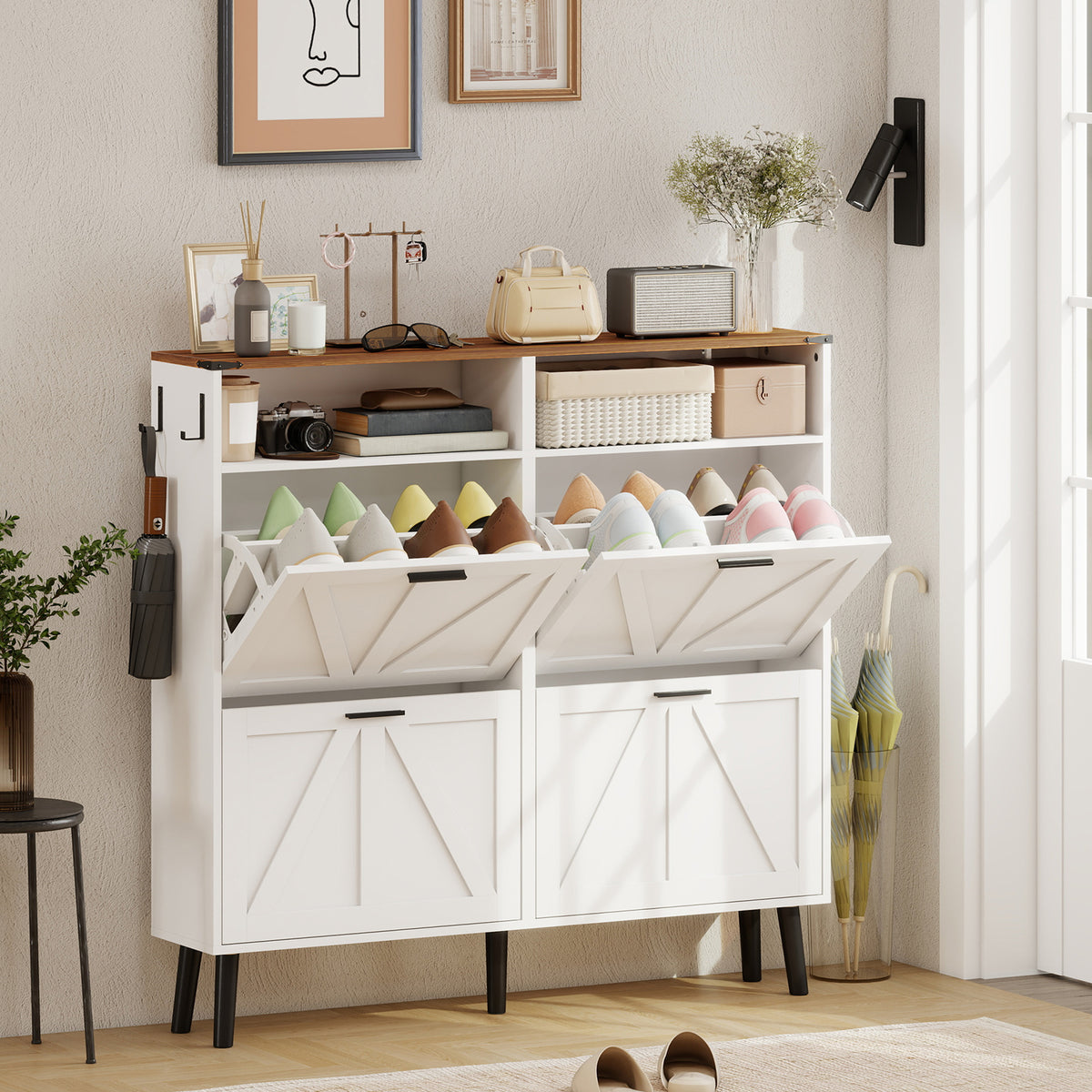 Shoe Storage Cabinet with 4 Flip Drawers – 47"W x 45"H