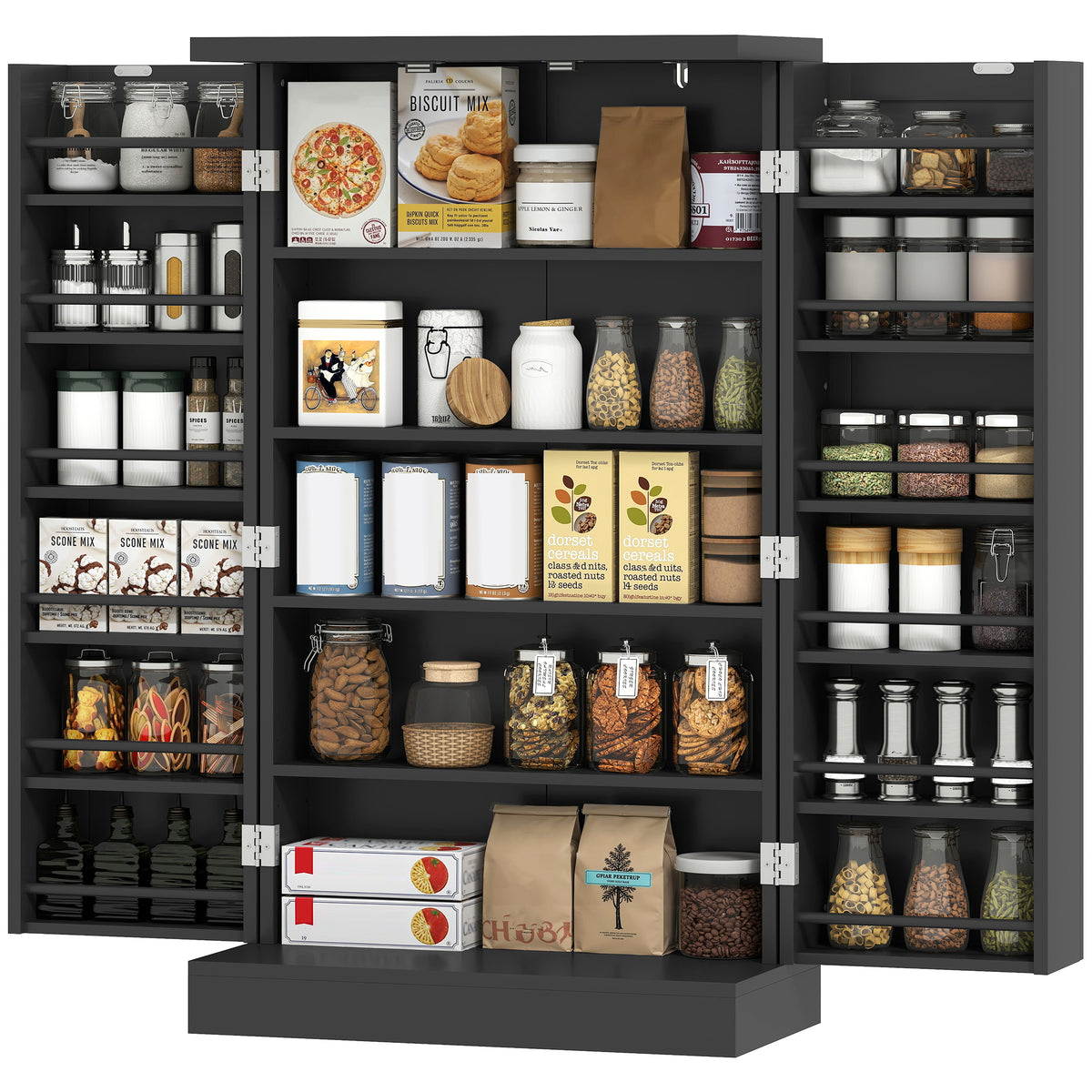 Kitchen Pantry Cabinet with 5-Tier Shelving and 12 Spice Racks – 24"W x 41"H