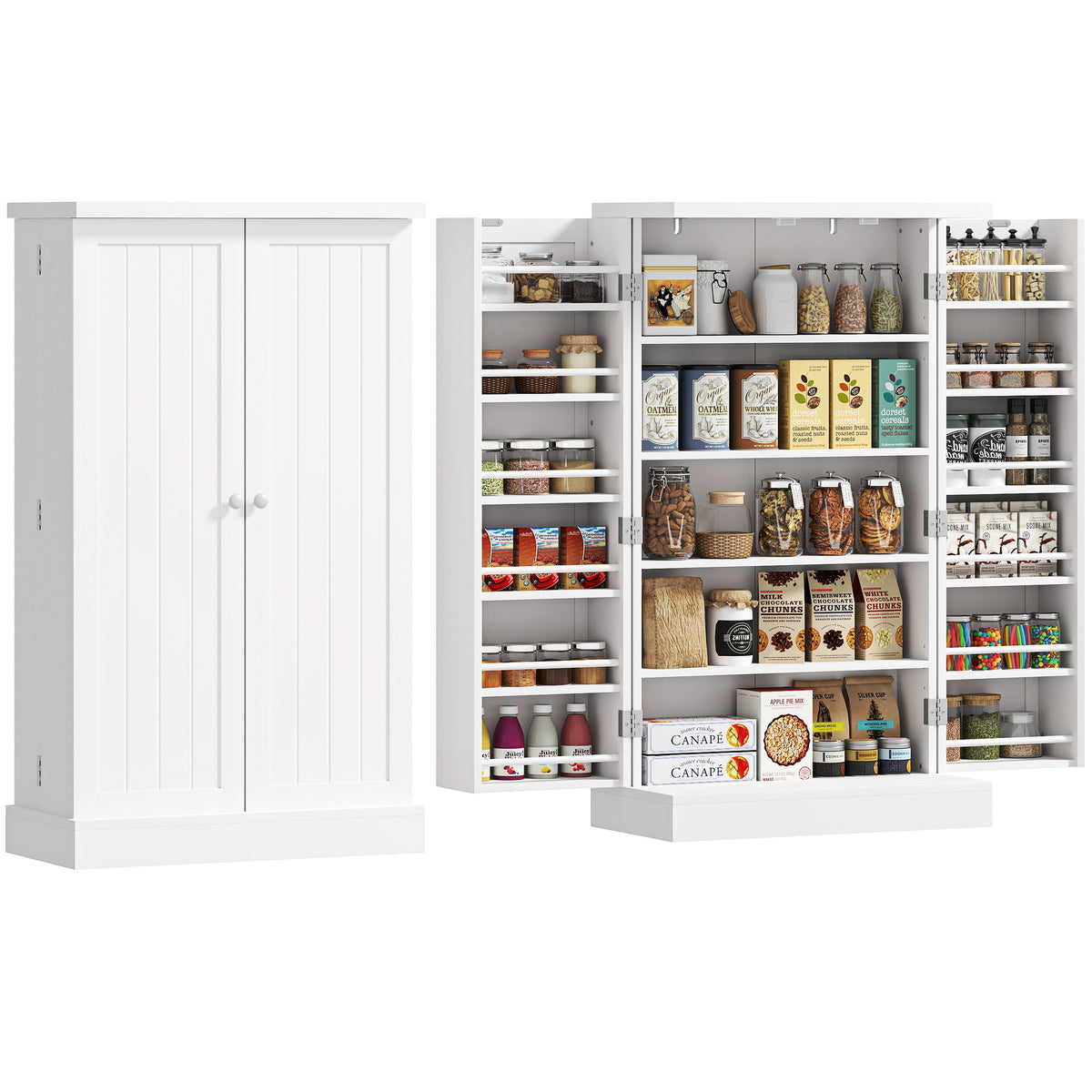 Kitchen Pantry Cabinet with 5-Tier Shelving and 12 Spice Racks – 24"W x 41"H