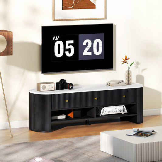 TV Stand – Modern TV Table with Marble-Effect Top – 55" Wide