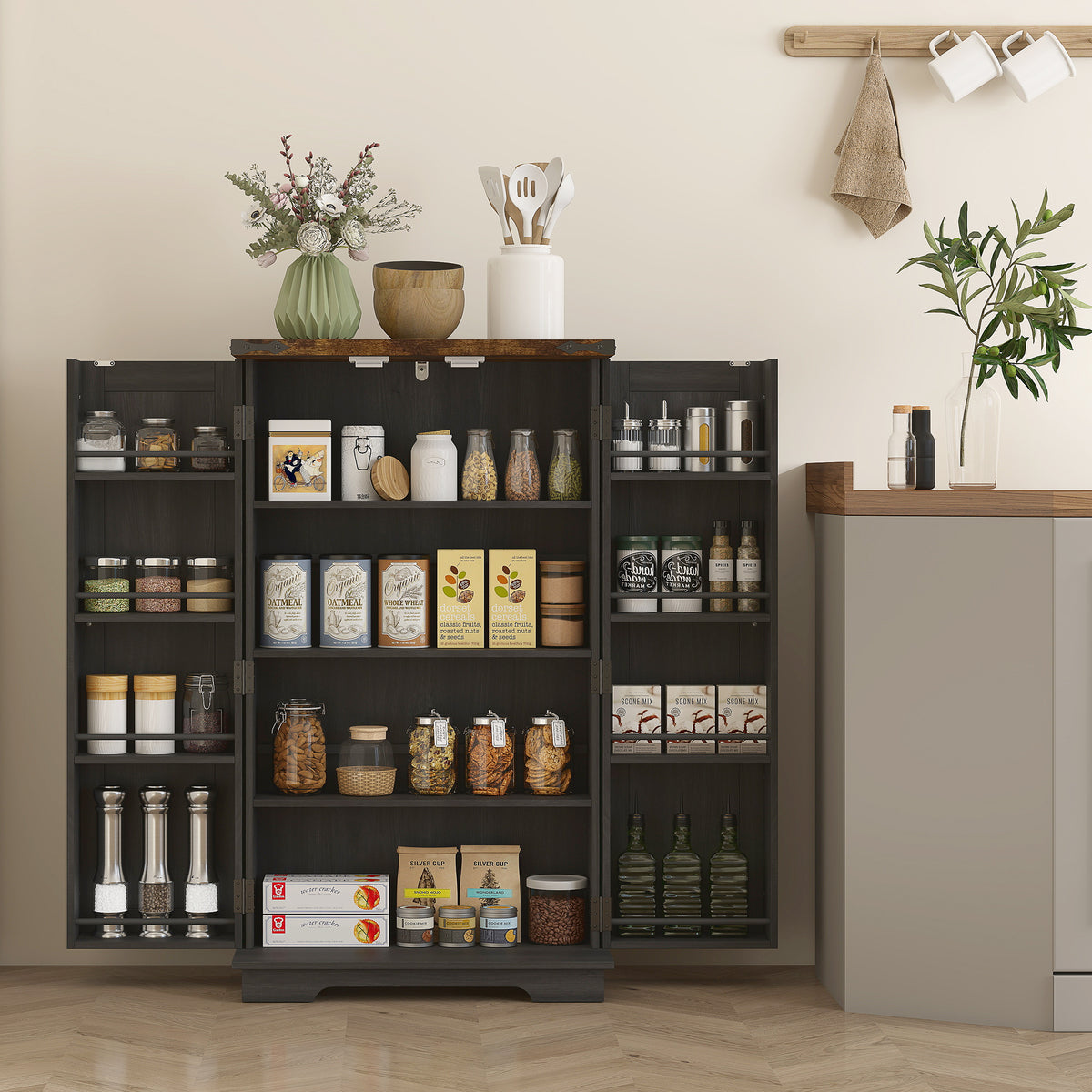 Kitchen Pantry Cabinet with Doors and Adjustable Shelves – 24"W x 41"H