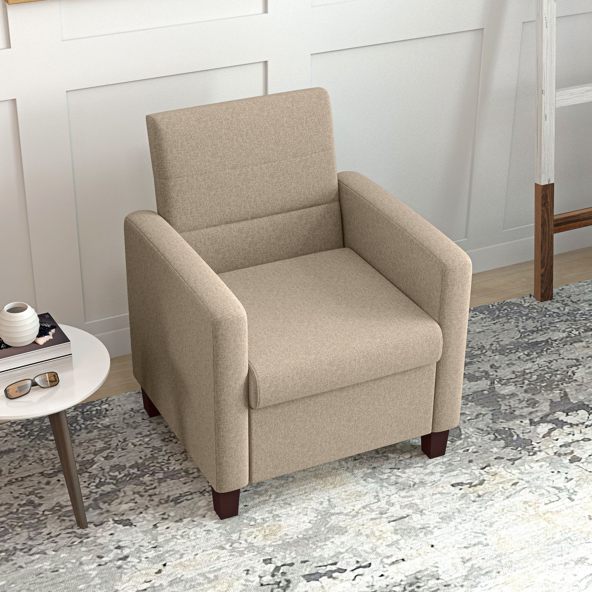 HOMCOM Modern Light Brown Fabric Accent Chair with Supportive Cushion and Non-Slip Pads