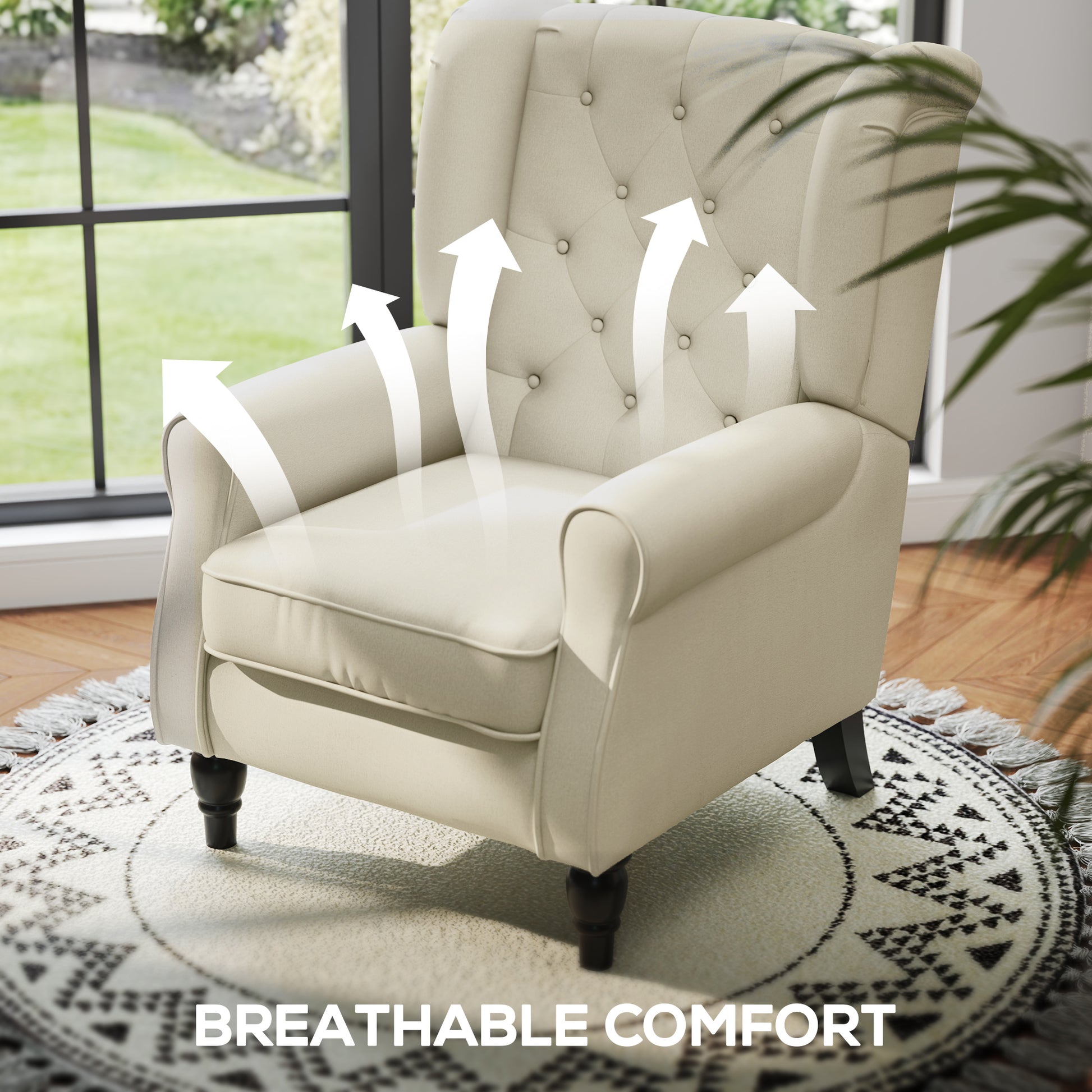 Elegant Cream White Tufted Wingback Accent Chair with Padded Armrests
