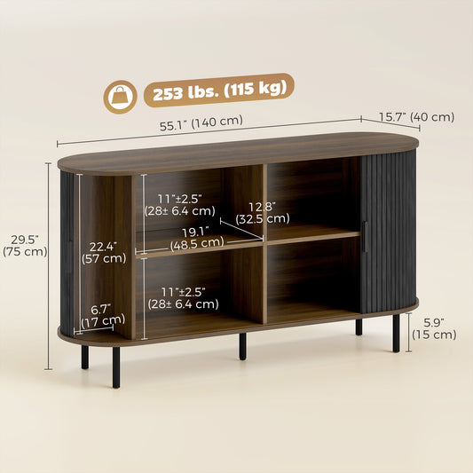 Mid Century Coffee Bar Cabinet with Sliding Doors and Adjustable Shelves – 55"W x 30"H