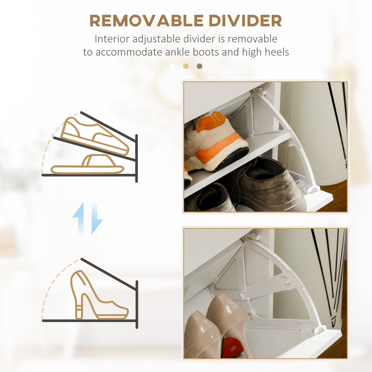 Narrow Shoe Storage with 2 Flip Drawers and Adjustable Shelves – 32"W x 36"H