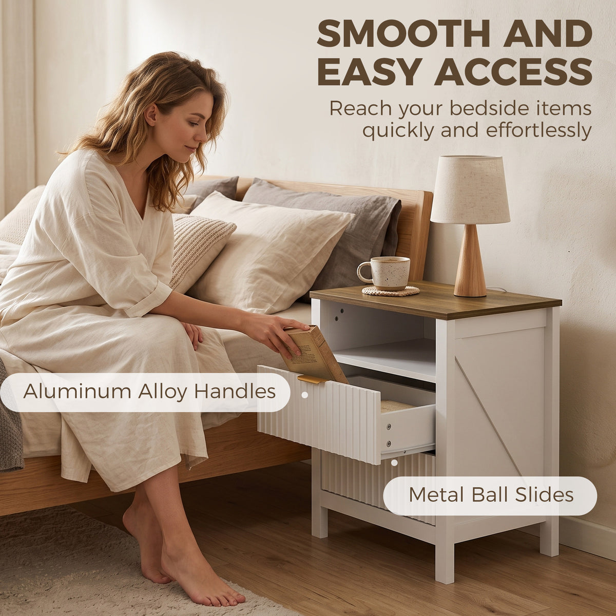 Fluted 2-Drawer Nightstand with Open Shelf – 20"W x 24"H
