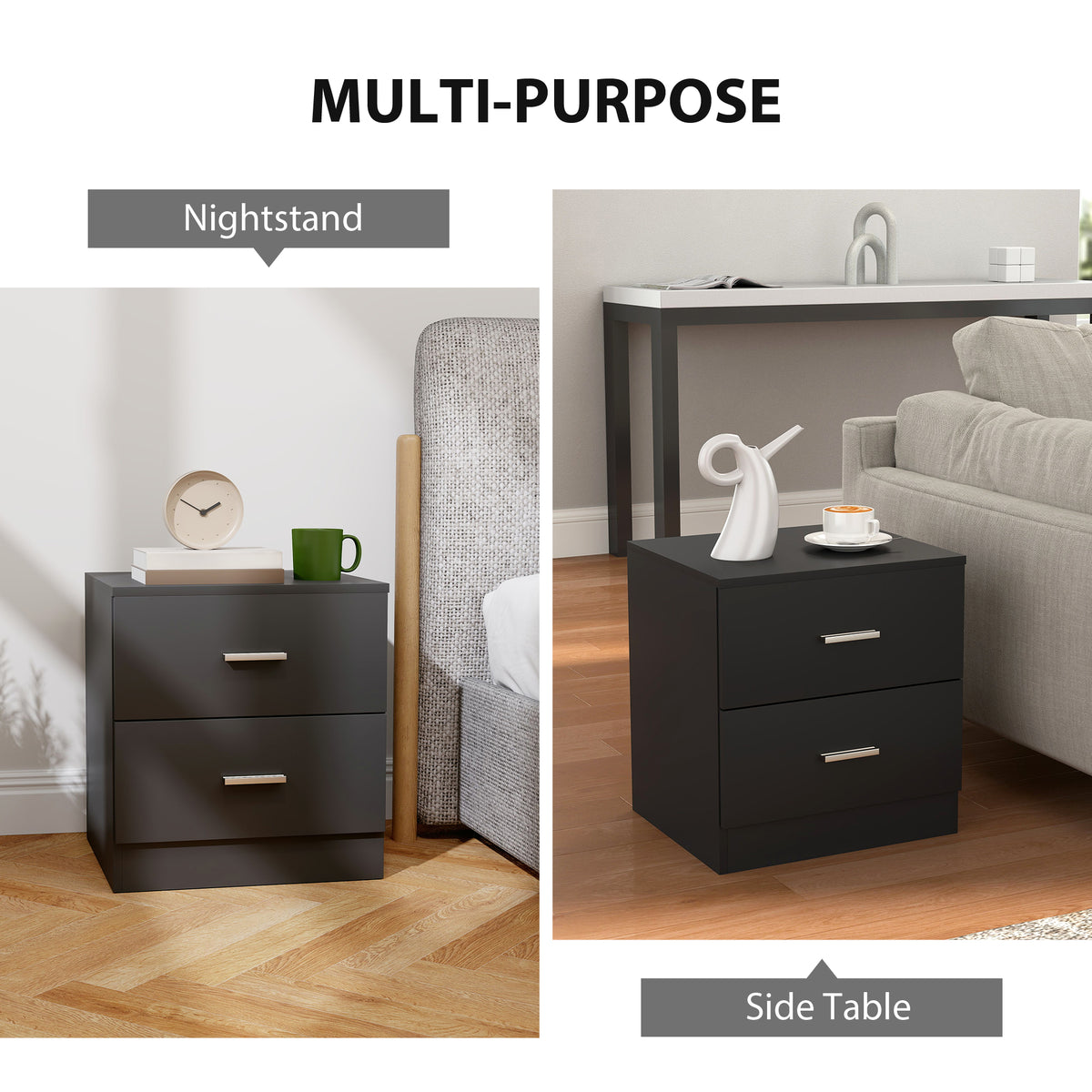 Modern 2-Drawer Nightstand – 18"W x 19"H