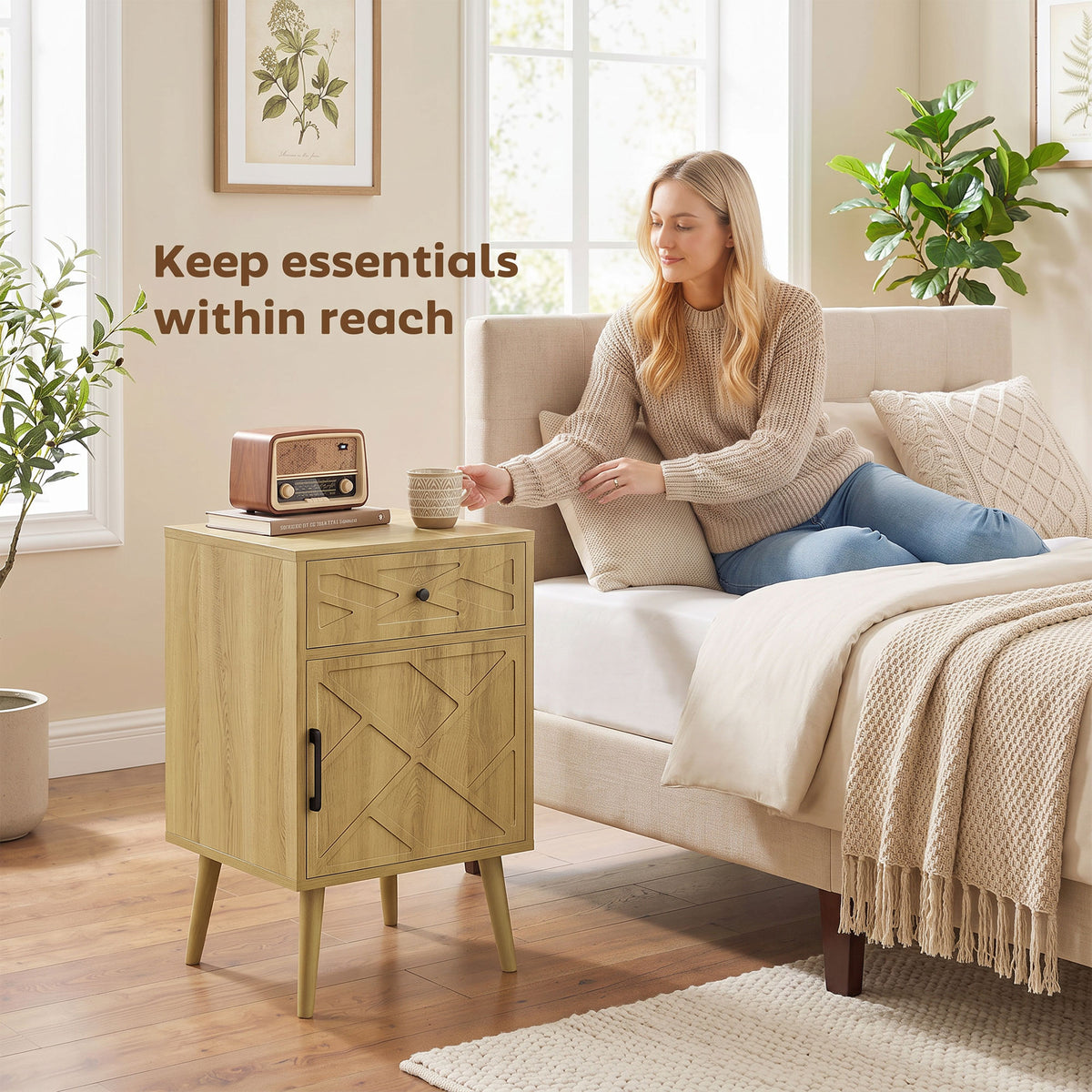 Nightstands with Drawer and Cabinet, Set of 2 – 16"W x 26"H