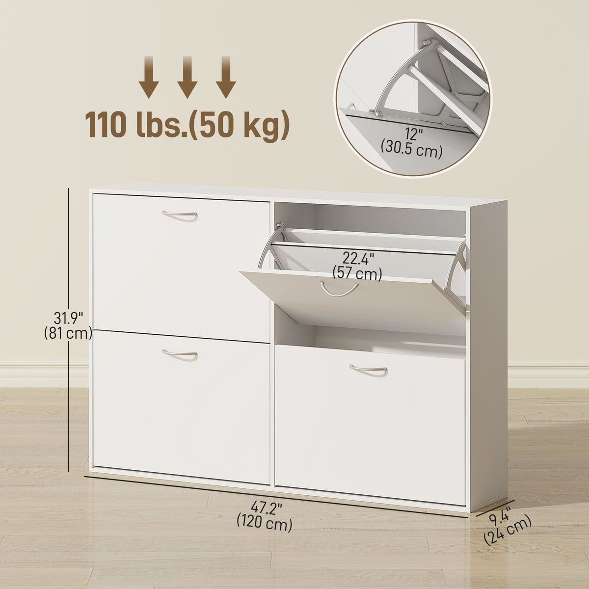 Flip-Down Multi Shoe Cabinet – 47"W x 32"H
