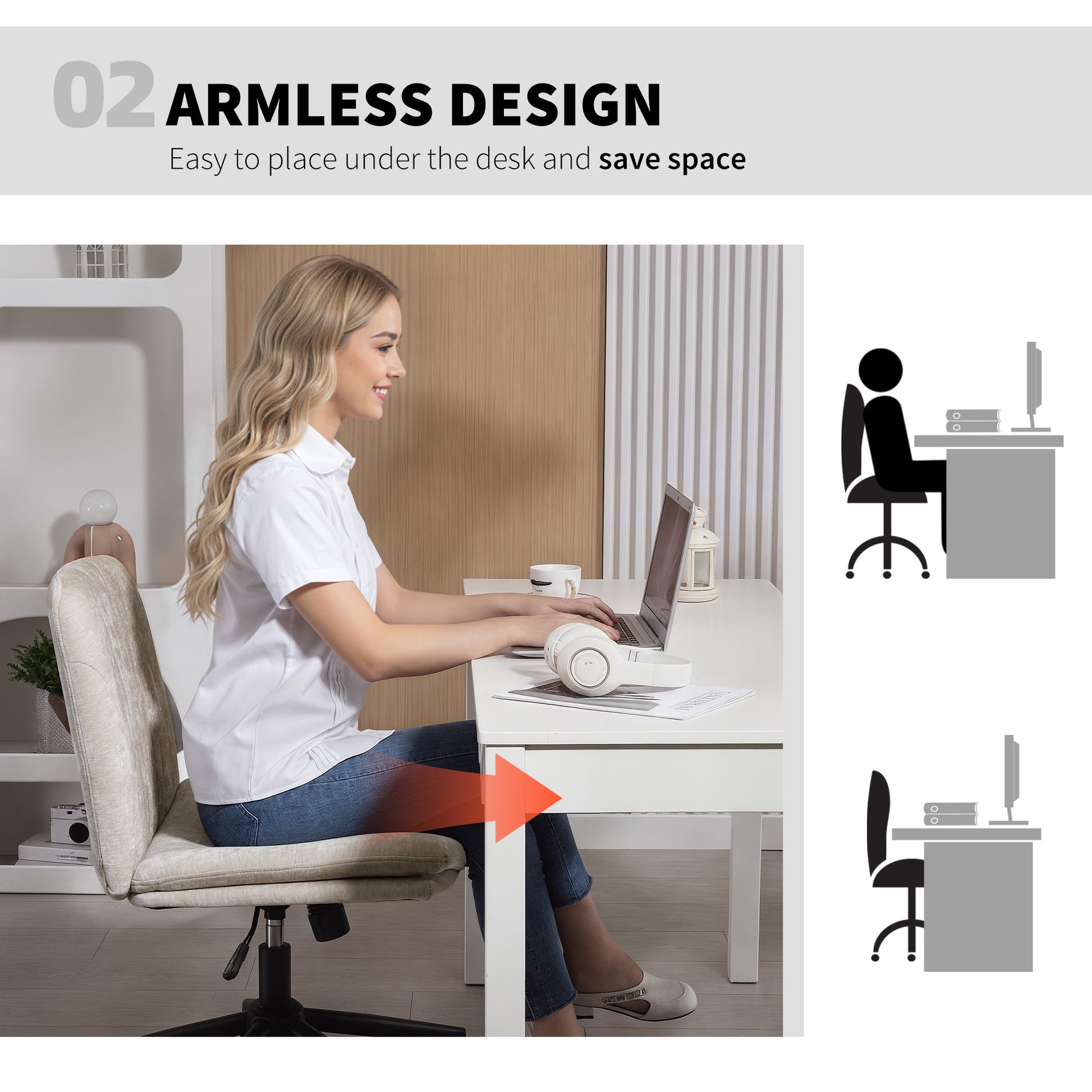 HOMCOM Wide Armless Criss Cross Office Chair: Adjustable Height, Tilting, Swivel, Beige