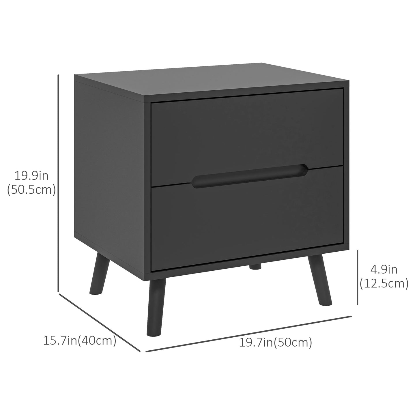 HOMCOM Modern Bedroom Nightstand with 2 Drawers, Solid Wood Legs End Table