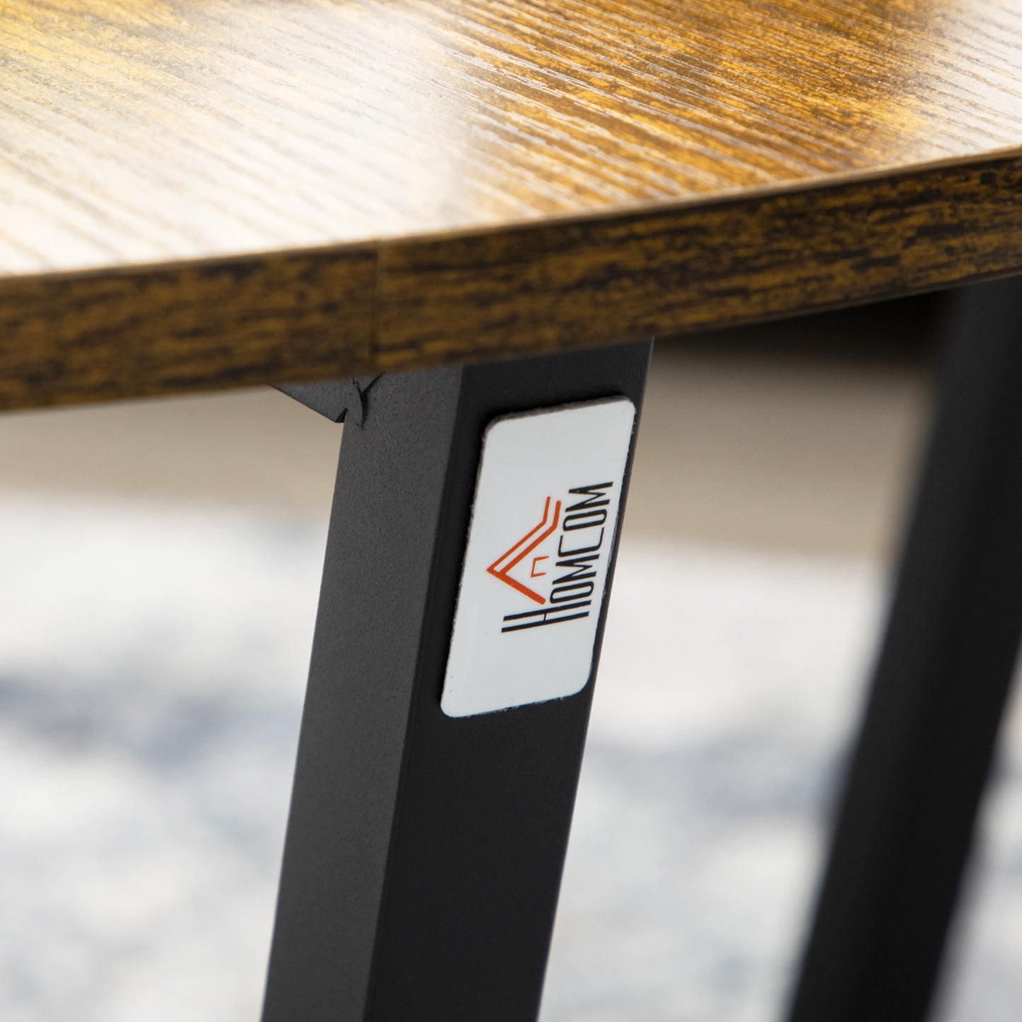 HOMCOM Round Industrial Coffee Table with Storage Shelf, Steel Frame, Rustic Brown