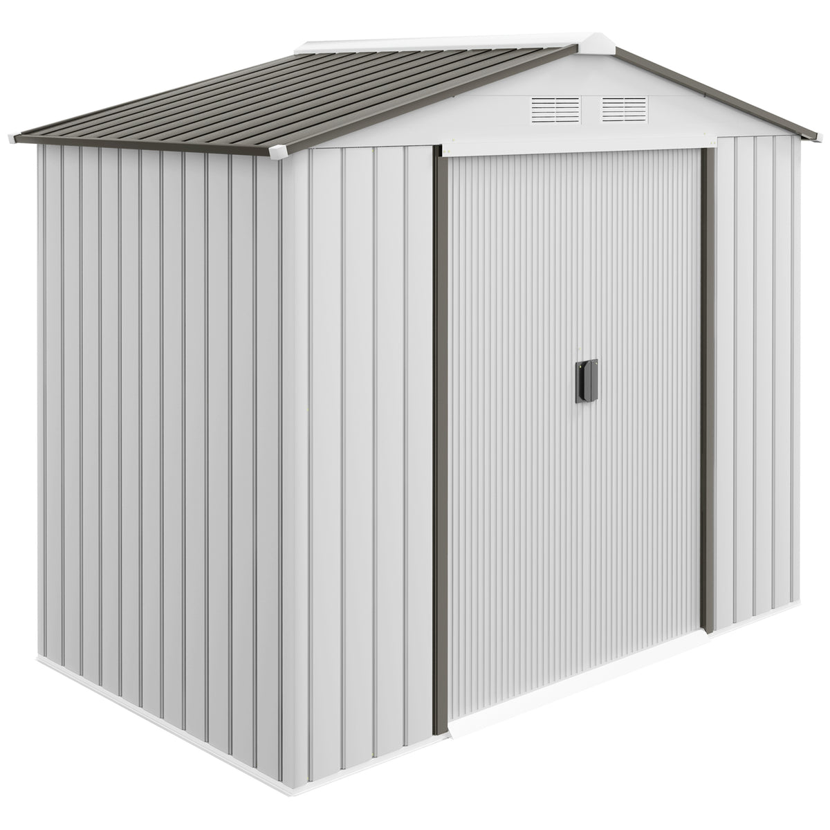7'x 4'x 6' Garden Tool Shed Metal Storage Shed w/ Foundation Kit, Vents and Double Doors – Silver