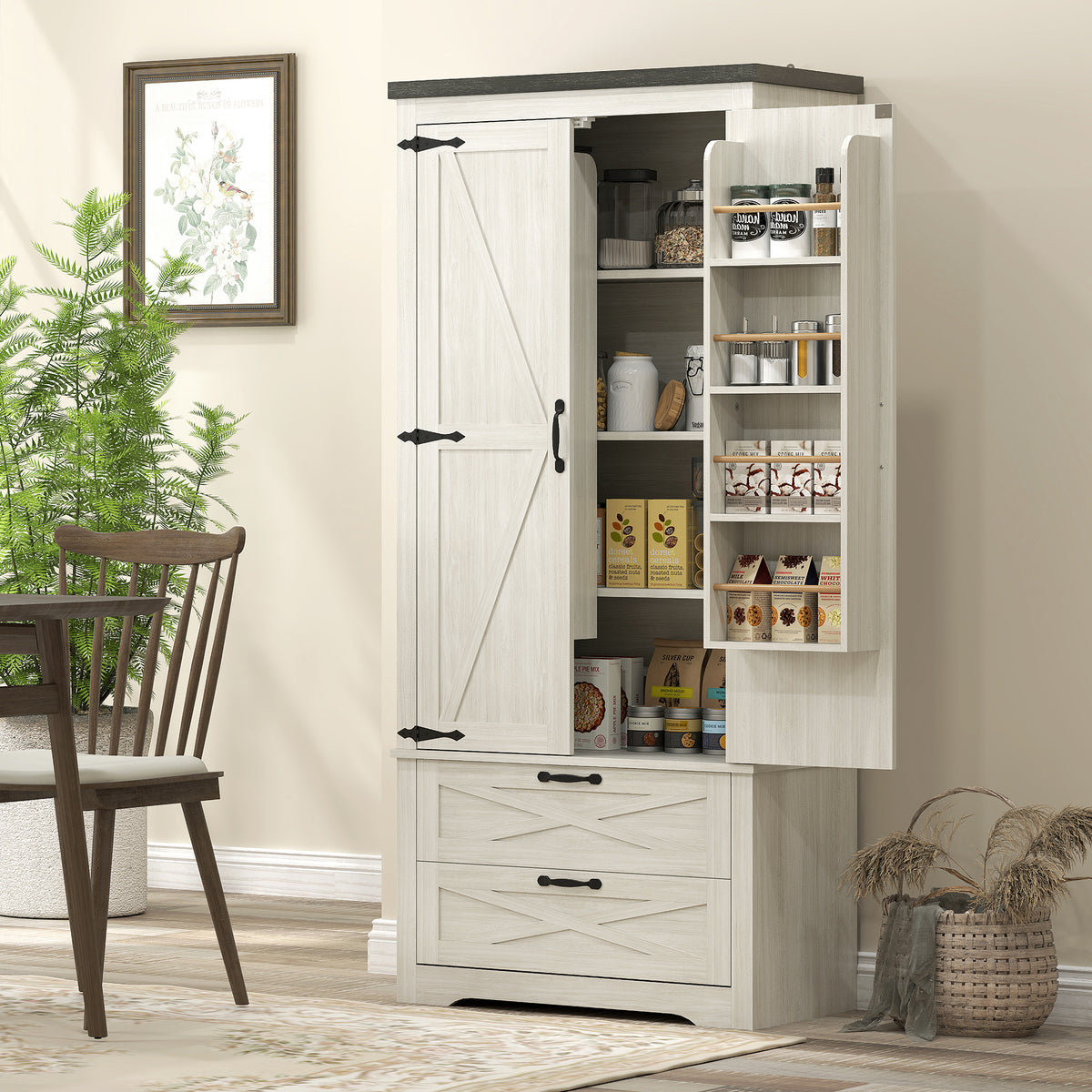 Freestanding Kitchen Pantry Cabinet with Drawers – 29"W x 64"H