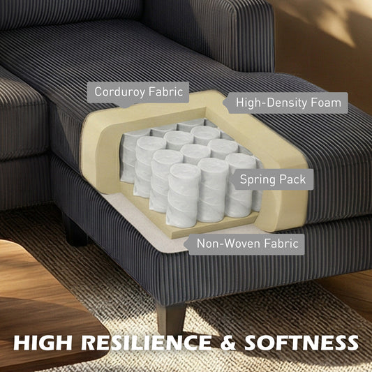 L-Shaped Sofa with Chaise Lounge & Spring Cushions
