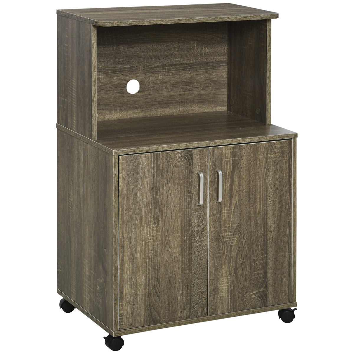 Microwave Cart with 2-Door Cabinet, Grey Wood Grain